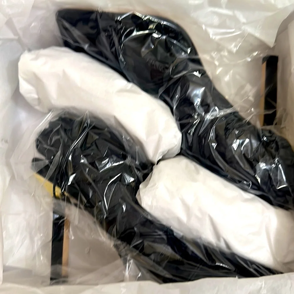 Good American Black Neoprene Ankle Lace Up Sandal Heels New In Box NIB - Picture 7 of 7